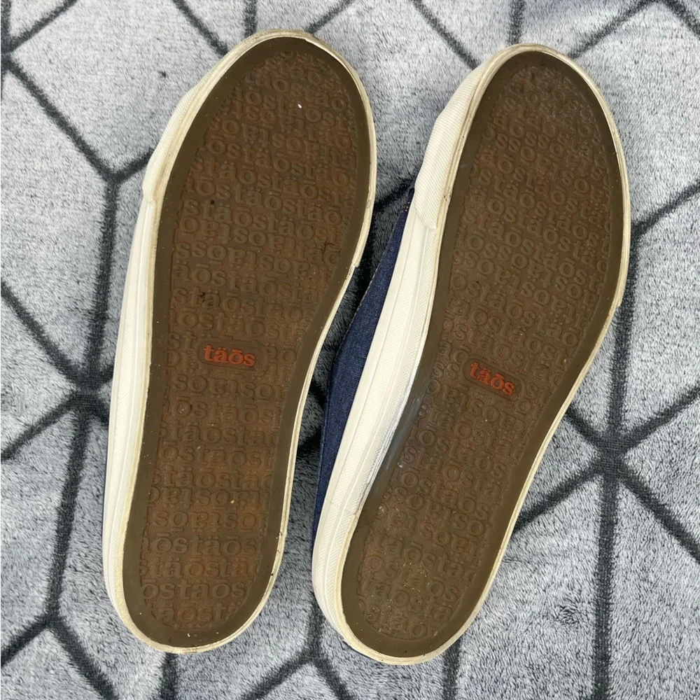 Taos Footwear Slip-in Mules Blue Canvas EZ Soul Shoes Open Heel Sneakers - Picture 4 of 9